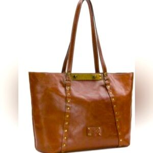 Patricia Nash LG vintage Benvenuto Brown Heritage LEATHER Tote.